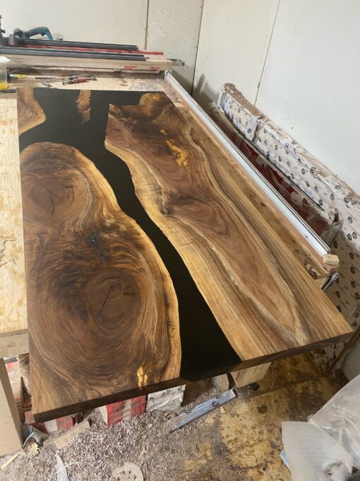 65" x 30" Black Walnut + Epoxy Rivers Office Desk 11