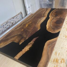 65" x 30" Black Walnut + Epoxy Rivers Office Desk 4