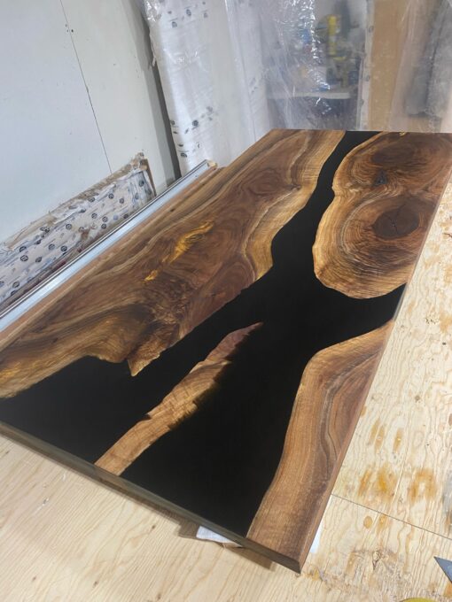 65" x 30" Black Walnut + Epoxy Rivers Office Desk 4