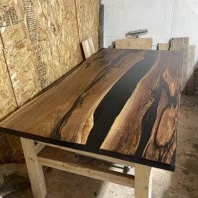 Custom Made Black Walnut Epoxy River Dining Table 7ft x 44" - Woodify 3