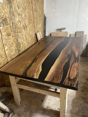 Custom Made Black Walnut Epoxy River Dining Table 7ft x 44" - Woodify 3