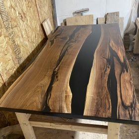 Custom Made Black Walnut Epoxy River Dining Table 7ft x 44" - Woodify 2