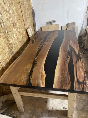Custom Made Black Walnut Epoxy River Dining Table 7ft x 44" - Woodify 2