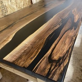 Custom Made Black Walnut Epoxy River Dining Table 7ft x 44" - Woodify 1