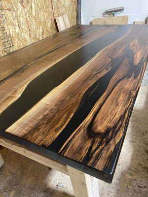 Custom Made Black Walnut Epoxy River Dining Table 7ft x 44" - Woodify 1