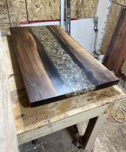 Epoxy River Office Desk with Rocks Feature Woodify