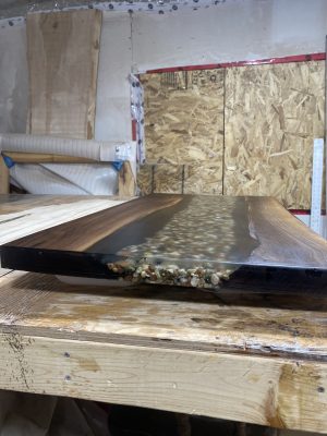 Epoxy River Office Desk with Rocks Feature Woodify 1