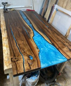 8ft x 3.5ft Black Walnut Clear Top Epoxy River Dining Table 2