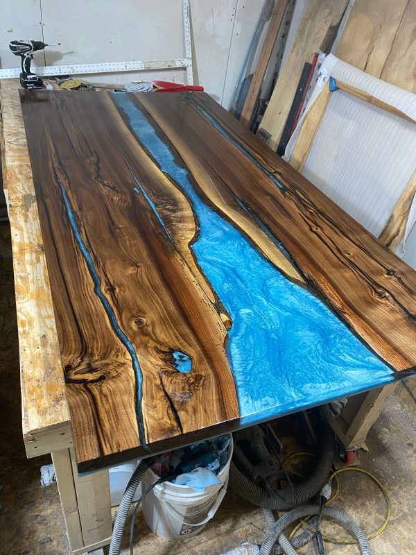8ft x 3.5ft Black Walnut Clear Top Epoxy River Dining Table 2