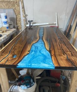 8ft x 3.5ft Black Walnut Clear Top Epoxy River Dining Table