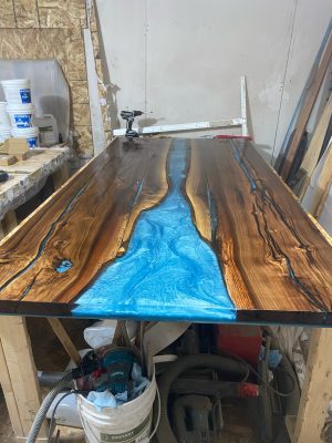 8ft x 3.5ft Black Walnut Clear Top Epoxy River Dining Table
