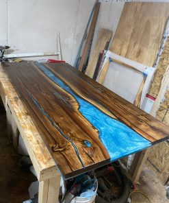 8ft x 3.5ft Black Walnut Clear Top Epoxy River Dining Table 3