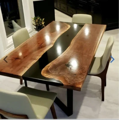 black walnut straight edge epoxy river dining table