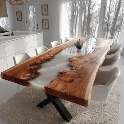 white epoxy dining table exotic woods