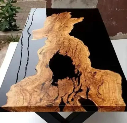 burl slabs epoxy river black glossy dining table