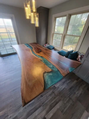 Modern solid wood conference table with epoxy river centerpiece