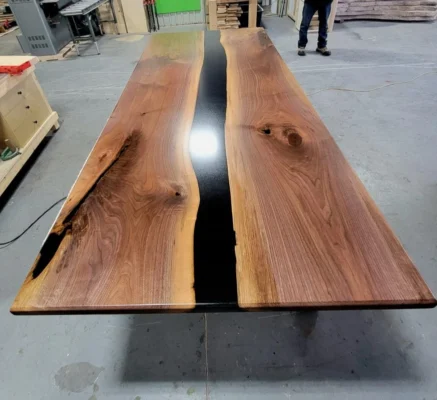 Modern live edge boardroom table with premium hardwood and epoxy resin