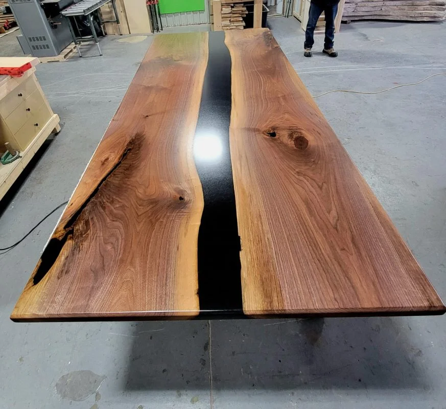 Modern live edge boardroom table with premium hardwood and epoxy resin