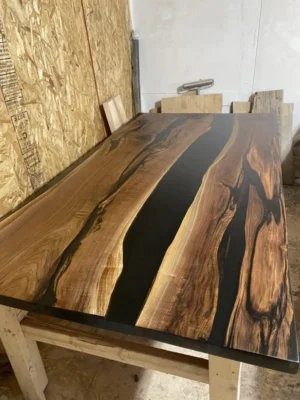 epoxy river dining table with epoxy cracks features