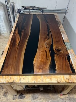 black walnut epoxy river dining table