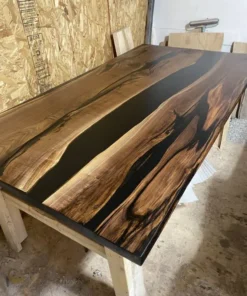 Black Walnut Epoxy River Table with Steel Legs